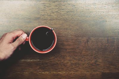 Directly above shot of coffee cup on table