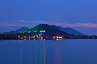 Scenic view of sea against blue sky at night