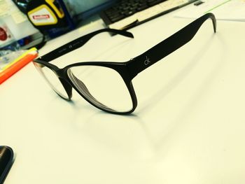 High angle view of eyeglasses on table