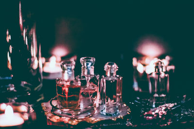 Close-up of chess pieces on table