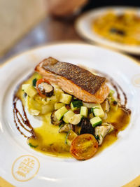 Close-up of food in plate on table