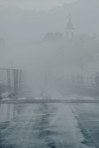 View of built structure in foggy weather