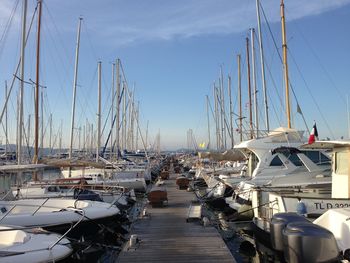 Boats moored at harbor