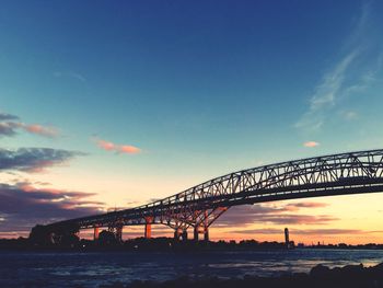 Blue water bridge over st clair river against sky during sunset