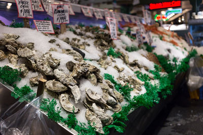 Fresh seafood display at pike place public market