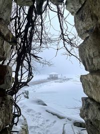 Scenic view of snowcapped mountains during winter