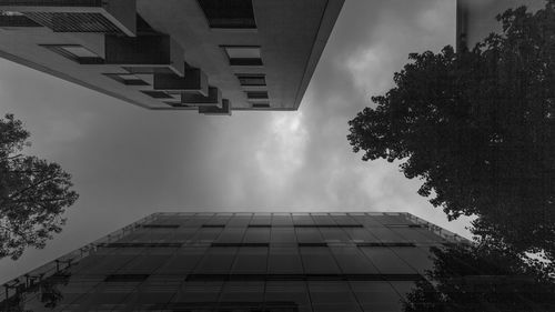 Low angle view of buildings against cloudy sky