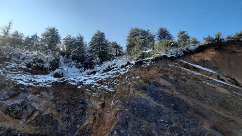 Scenic view of snow covered land against sky