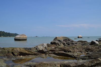 Scenic view of sea against blue sky