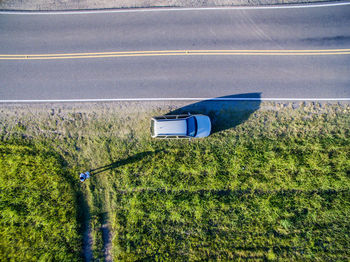 High angle view of car on road