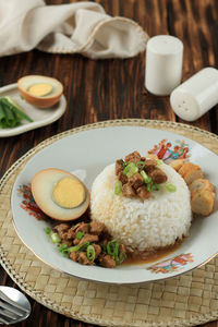 Close-up of food in plate on table