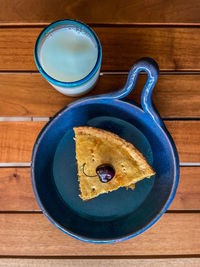 High angle view of food in plate on table