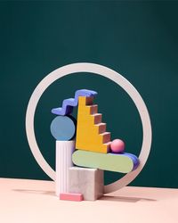 Close-up of art and craft equipment on table against black background