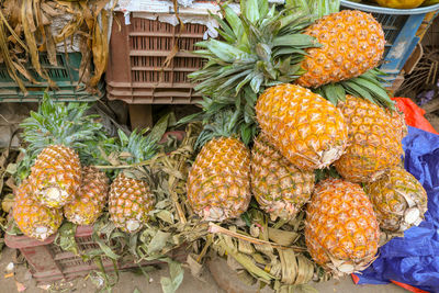 High angle view of fruits for sale in market