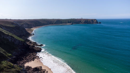 Scenic view of sea against clear sky