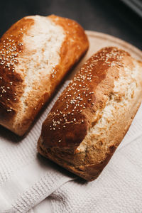 High angle view of bread on table