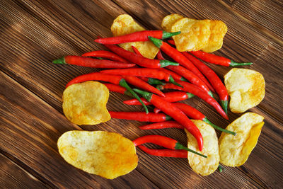 High angle view of chopped fruits on table