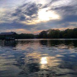 Scenic view of lake against sky during sunset