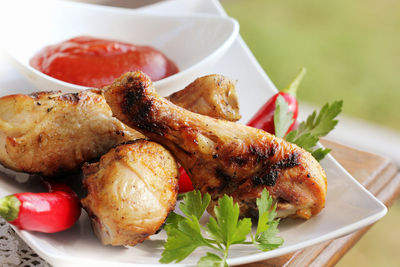 Close-up of food in plate on table