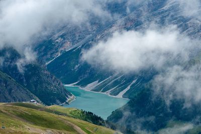 High angle view of mountains against sky