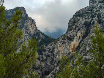 Scenic view of mountains against cloudy sky