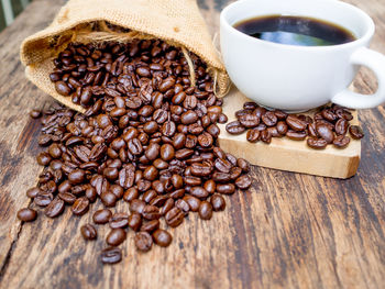 Close-up of coffee beans on table