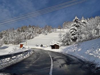 Snow covered landscape against sky