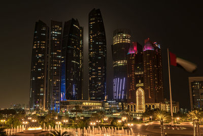 Illuminated buildings at night