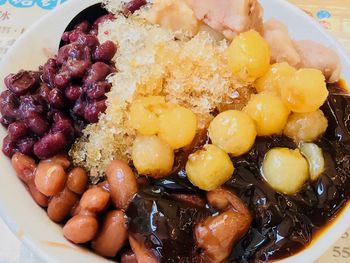 High angle view of breakfast in plate