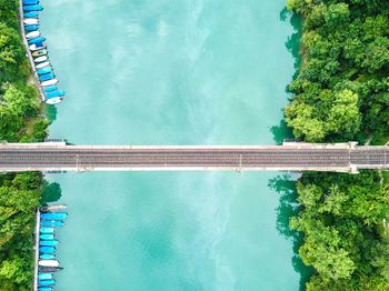 High angle view of swimming pool by lake