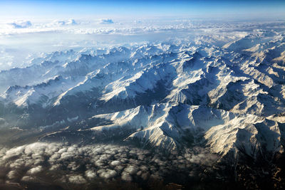 Aerial view of snowcapped mountains