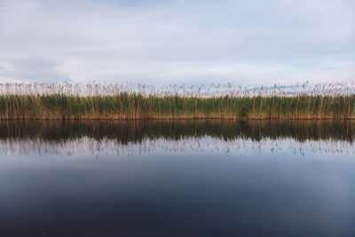 Scenic view of lake against sky