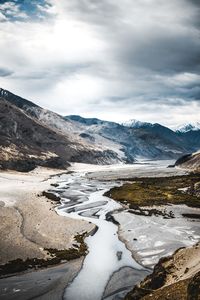 Scenic view of snowcapped mountains against sky