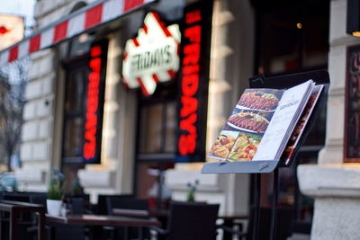 Information sign on table at restaurant