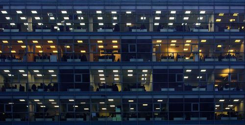 Full frame shot of illuminated building at night