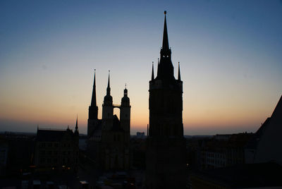 Silhouette of building against sky during sunset