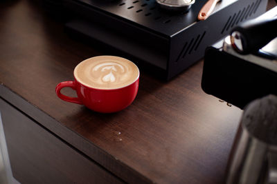 High angle view of coffee on table