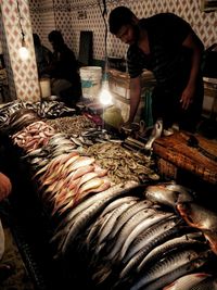 High angle view of fish for sale in market