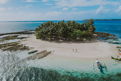 Drone view of friends at beach on sunny day