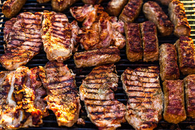 Full frame shot of meat on barbecue