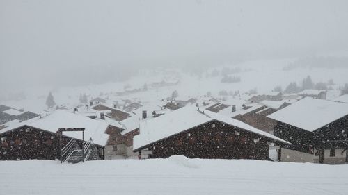 Scenic view of mountains against sky during winter