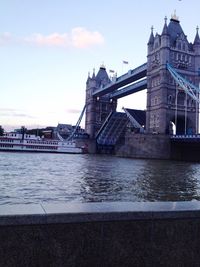 View of suspension bridge over river