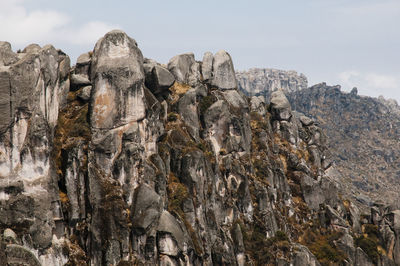 Low angle view of rock formation against sky