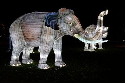 View of elephant statue against black background