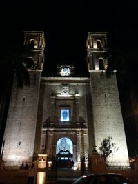 Low angle view of illuminated built structure