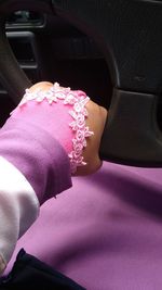 High angle view of woman in car