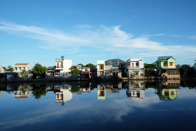 Reflection of houses in water