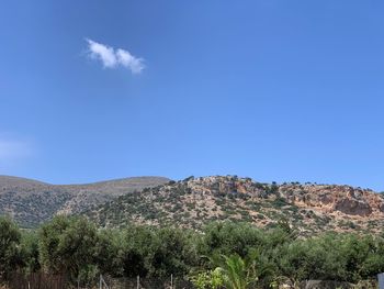 Scenic view of mountains against clear blue sky