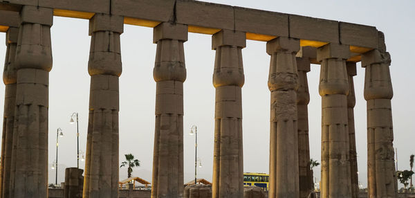 Karnak temple of luxor architecture column detail close-up wiht uplight at night