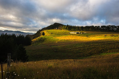 Scenic view of landscape against cloudy sky